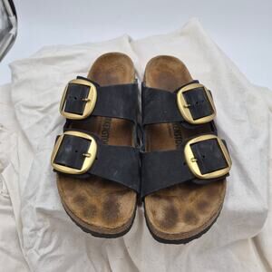 Birkenstock Arizona Big Buckle rubbed Oil leather Sandals Black Sz 41 US 10-10.5